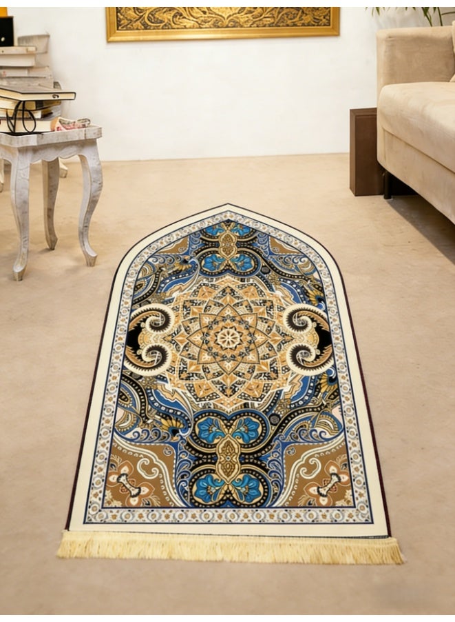 Islamic Janamaz Prayer Mat, Soft Velvet Namaz Mat, Turkey Style Aasan for Daily Namaz & Salah, 70*120CM, Printed Multi (L2523) - Image 1